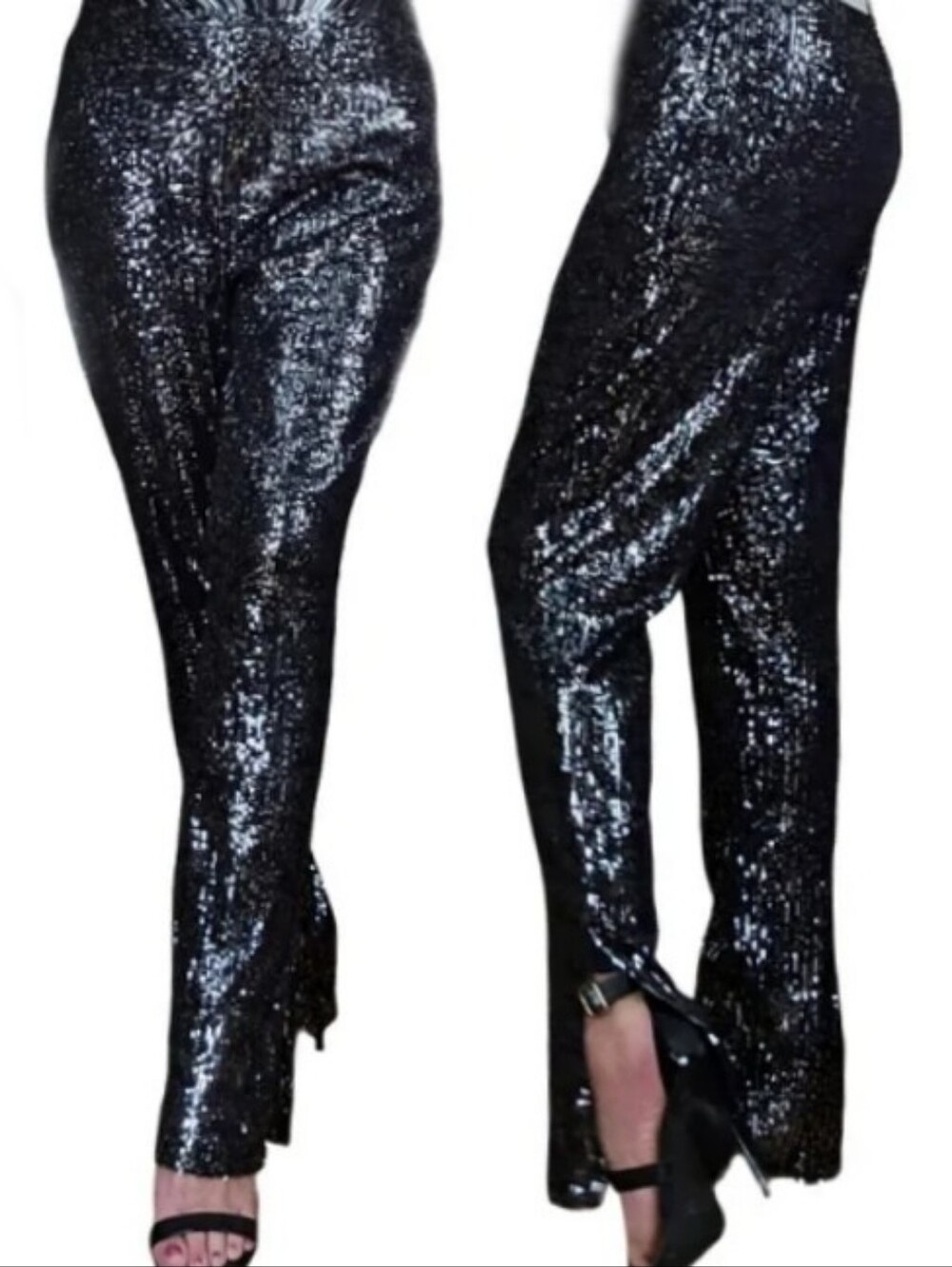 New With Tags Black Sequin Slit Flare Pants Size Large